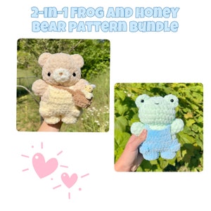 2-in-1 Crochet Frog and Honey Bear in Overalls plushie PATTERNS