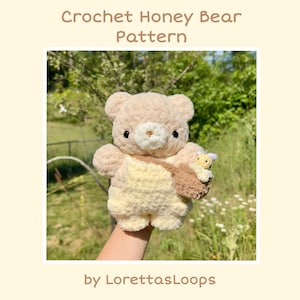 Crochet Honey Bear in Overalls Plushie PATTERN