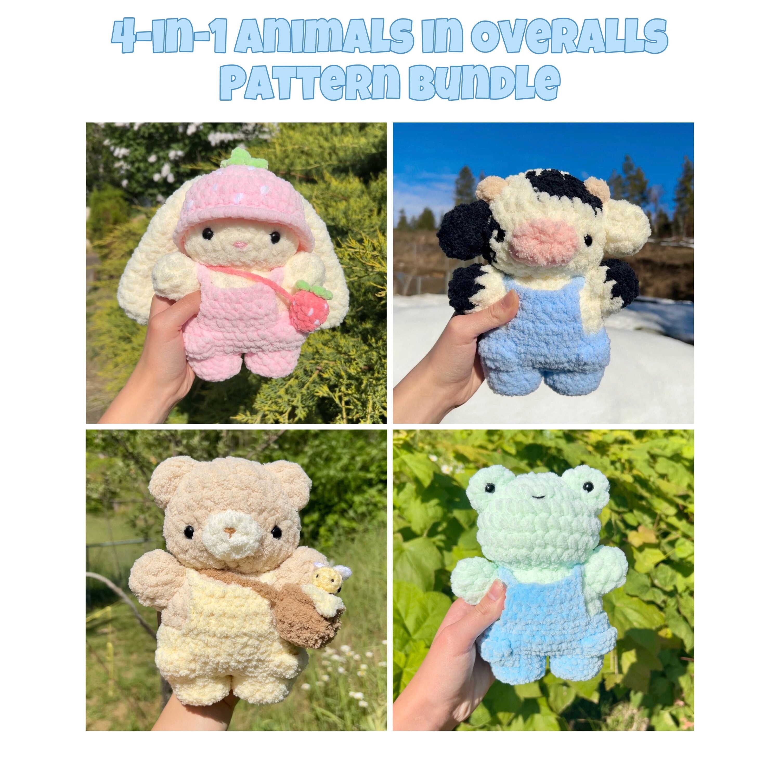 4-in-1 Crochet Baby Animals in Overalls Plushie PATTERN - Etsy