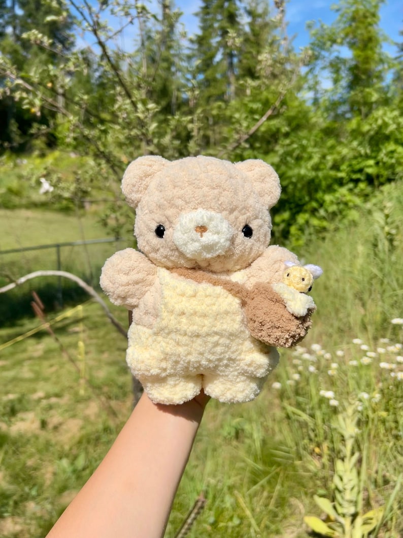 Crochet Honey Bear in Overalls Plushie PATTERN image 2