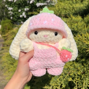 Crochet Baby Bunny in Hat and Overalls Plushie PATTERN image 3