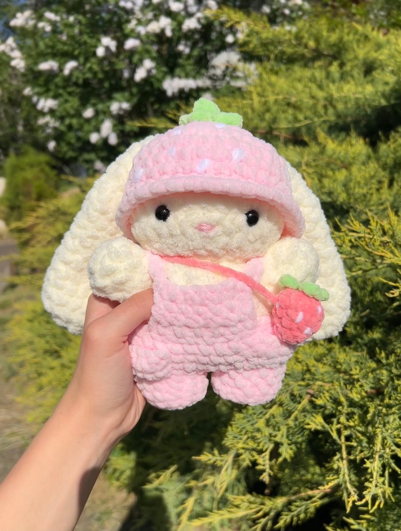 Crochet Baby Bunny in Hat and Overalls Plushie PATTERN image 3