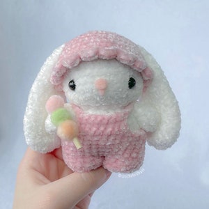 Crochet Baby Bunny in Hat and Overalls Plushie PATTERN image 4