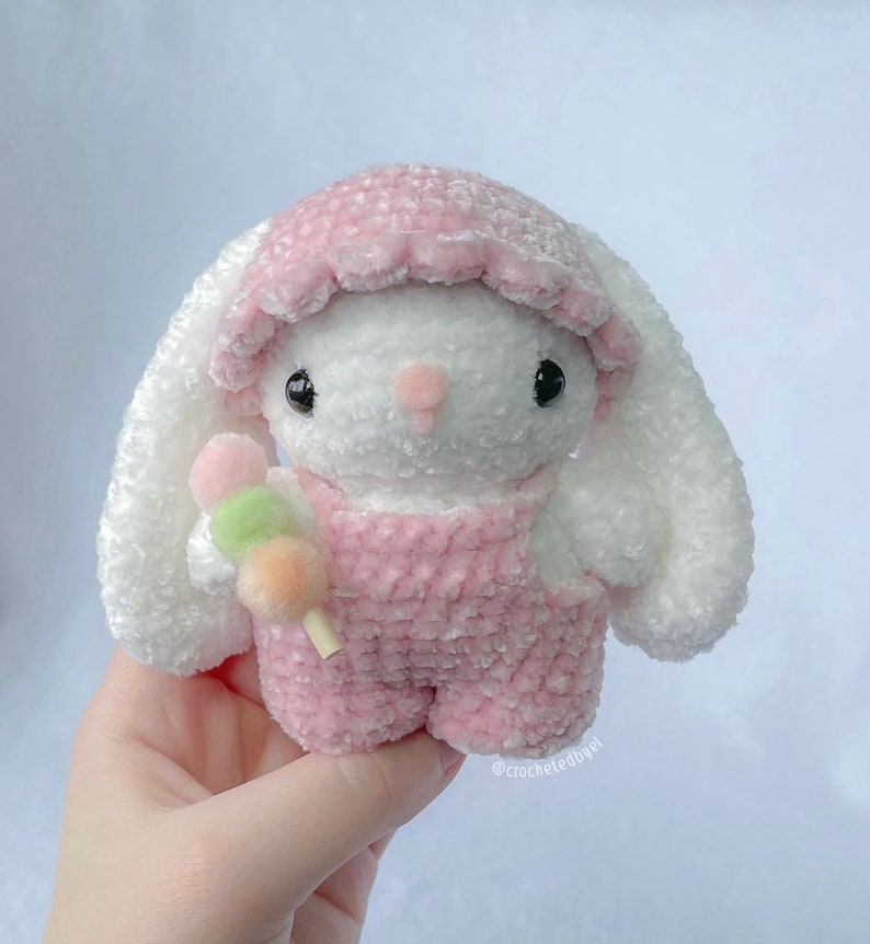 Crochet Baby Bunny in Hat and Overalls Plushie PATTERN image 4