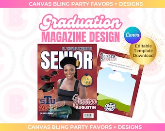 Graduation Magazine Cover Invitation, Graduation Announcement, Classic Grad Party Invitation, Graduation Printable Instant Canva Template