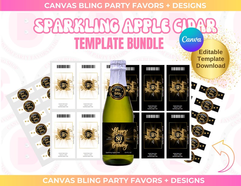 Sparkling Apple Cidar Label, Editable Label, Editable Canva Sparkling ...