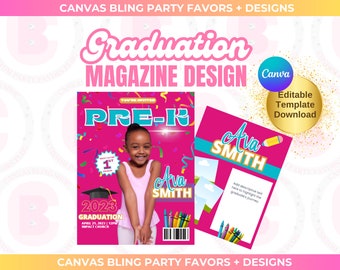 Graduation Magazine Cover Invitation, Graduation Announcement, Classic Grad Party Invitation, Graduation Printable Instant Canva Template