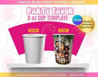 8oz cup template, cup party favor template, canva cup template