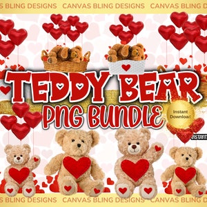 Valentine&#39;s Day Clipart | Heart Shape Balloons | Teddy Bear Cake | Love Letter Graphics | Instant Download | Teddy Assorted PNG images
