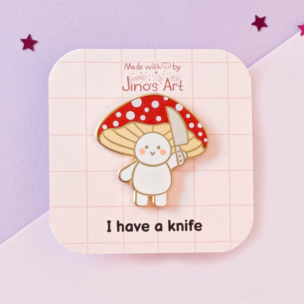 Cute & Evil Mushroom with Knife - Autumn hard enamel Pins | Cottagecore Pin Badge | Kawaii Aesthetic Birthday Gift | Spring Present