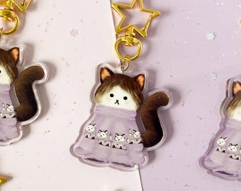 Gemütlicher Katzen Schlüsselanhänger | Entspannen Sie sich Kitty Schlüsselanhänger | Katze Schlüsselanhänger | Kätzchen Schlüsselanhänger | Geschenk für Katzen-Liebhaber | schwarz-weiße Katze | Zubehör
