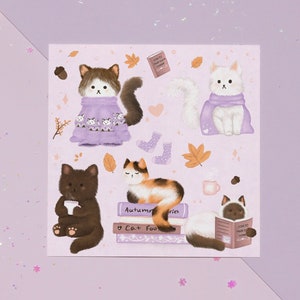 Cute Cozy Cats art Print | kawaii & aesthetic illustration | wall Home deco Print | Halloween / fall theme - A4 - A5 - A6