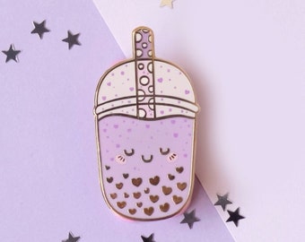 Taro love boba tea hard enamel Pins from the Cute Bubble tea friends collection | Summer enamel pin gifts | Spring Present