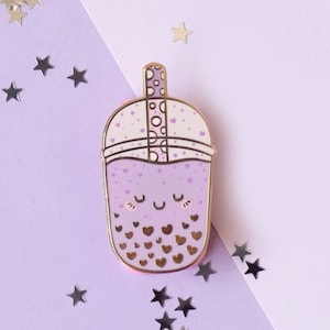 Taro love boba tea hard enamel Pins from the Cute Bubble tea friends collection | Summer enamel pin gifts | Spring Present