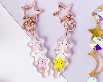 Porte-clés Dango étoile kawaii | aliments sucrés japonais | transparent porte-clés à breloques en acrylique double face | Joli accessoire pour clés, sacoche, agenda