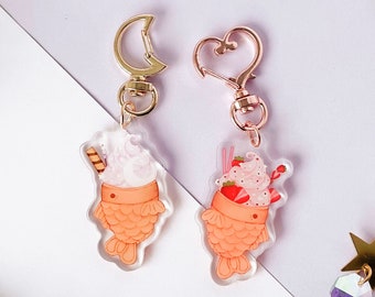 Dreamy & strawberry taiyaki ice cream Keychain | japanese sweets food | Double Sided acrylic charm Keychains | Cute accessory | Keys ita bag