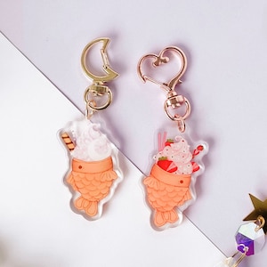 Dreamy & strawberry taiyaki ice cream Keychain | japanese sweets food | Double Sided acrylic charm Keychains | Cute accessory | Keys ita bag