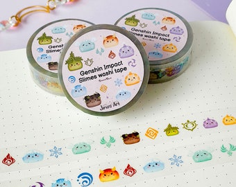 Genshin Impact Element Slime washi tape with transparent | decorate bullet journal | Video Game | Anemo, Cryo, Electro Geo Hydro Pyro Dendro