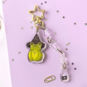 Wizard frog with his magical potion keychain / clear Double Sided acrylic charm Cute accessory for your Keys, ita bag, planner or journal image 1