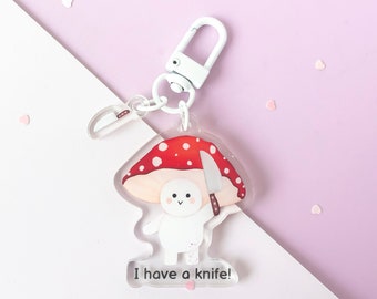 Cute but Dangerous mushroom keychain / clear Double Sided acrylic charm | Cute accessory for your Keys, ita bag, planner or journal