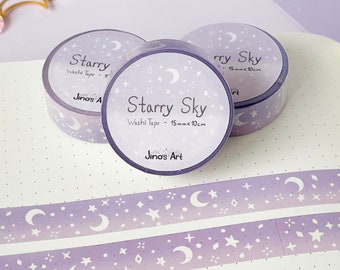Paarse sterrenhemel washi tape | Sterren, maan en sterrenbeeld | Planner | bullet-dagboek | Kawaii | Stationaire tape - 15 mm x 10 m