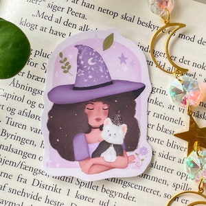 Proprietário bonito do gato da bruxa adesivos de &lt;br&gt; Entrega Rápida? Adesivos brilhantes de vinil à prova d&#39;água | Hydroflask, laptop, Bullet Journal, garrafa de água | Decalque de Halloween/outono