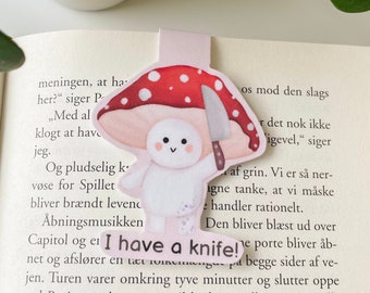 Cute & Evil Mushroom with Knife Magnetic Bookmark | Book Accessories | Reading Gifts | kawaii Book Lover | mushroom | Spring Present