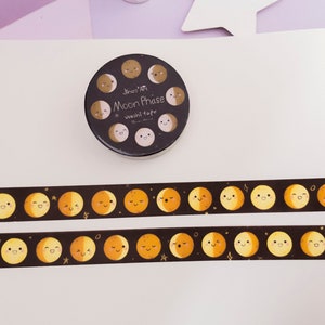 Cute Moon Phase Washi Tape for planner & decorate your bullet journal | Kawaii Moon | Stationary tape - 15mm x 10m | Journaling | Universe