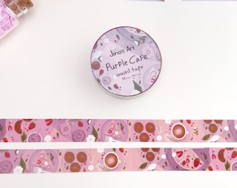 Leuke paarse Cafe Washi Tape voor planner & versier je bullet journal | Kawaii-voedsel | Stationaire tape - 15 mm x 10 m | Journaliseren | Desserts