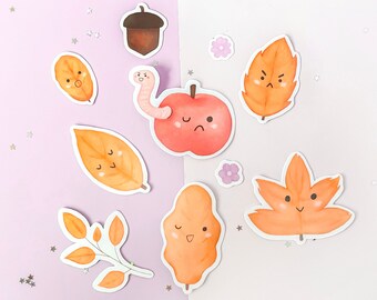 Süßes kleines Herbstblätter Sticker Set / Sticker Pack | Wasserfeste glänzende Vinyl-Aufkleber | Bullet Journal, Wasserflasche | Halloween / Herbst