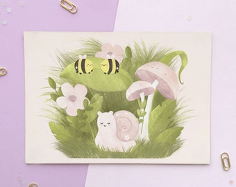 Cute nature friends art Print | summer art print | Poster | Kawaii illustration | Deco Print | Home wall art | Original Art - A4 - A5 - A6