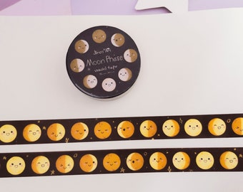 Leuke washitape met maanfase voor planner en decoratie voor je bullet journal | Kawaii maan | Stationair tape - 15 mm x 10 m | Journalen | Universum