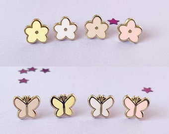 Hübsche Schmetterling & Blume Ohrstecker | Gold Hart-Emaille Ohrring niedlichen kleinen Schmetterlinge und Blumen | Weihnachtsohrringe vorhanden