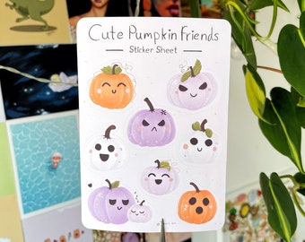 Feuille d'autocollants Pumpkin friends - Kiss Cut waterproof mat | Stickers Bullet Journal, Stickers Agenda, Stickers Scrapbooking | Halloween / automne