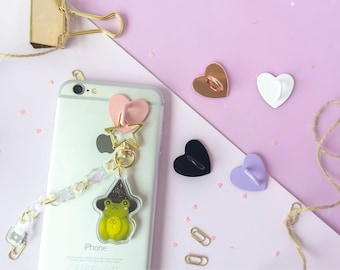 Cute Heart Phone Hook | Adhesive Heart Shaped Phone Charm | Aesthetic Keychain Mobile IPhone Strap Charm | Kawaii decoration