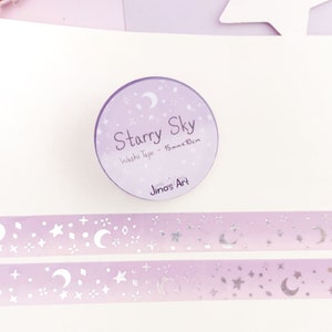 Paarse sterrenhemel washi tape met zilverfolie | Sterren, maan en sterrenbeeld | Planner | bullet-dagboek | Kawaii | Stationaire tape - 15 mm x 10 m