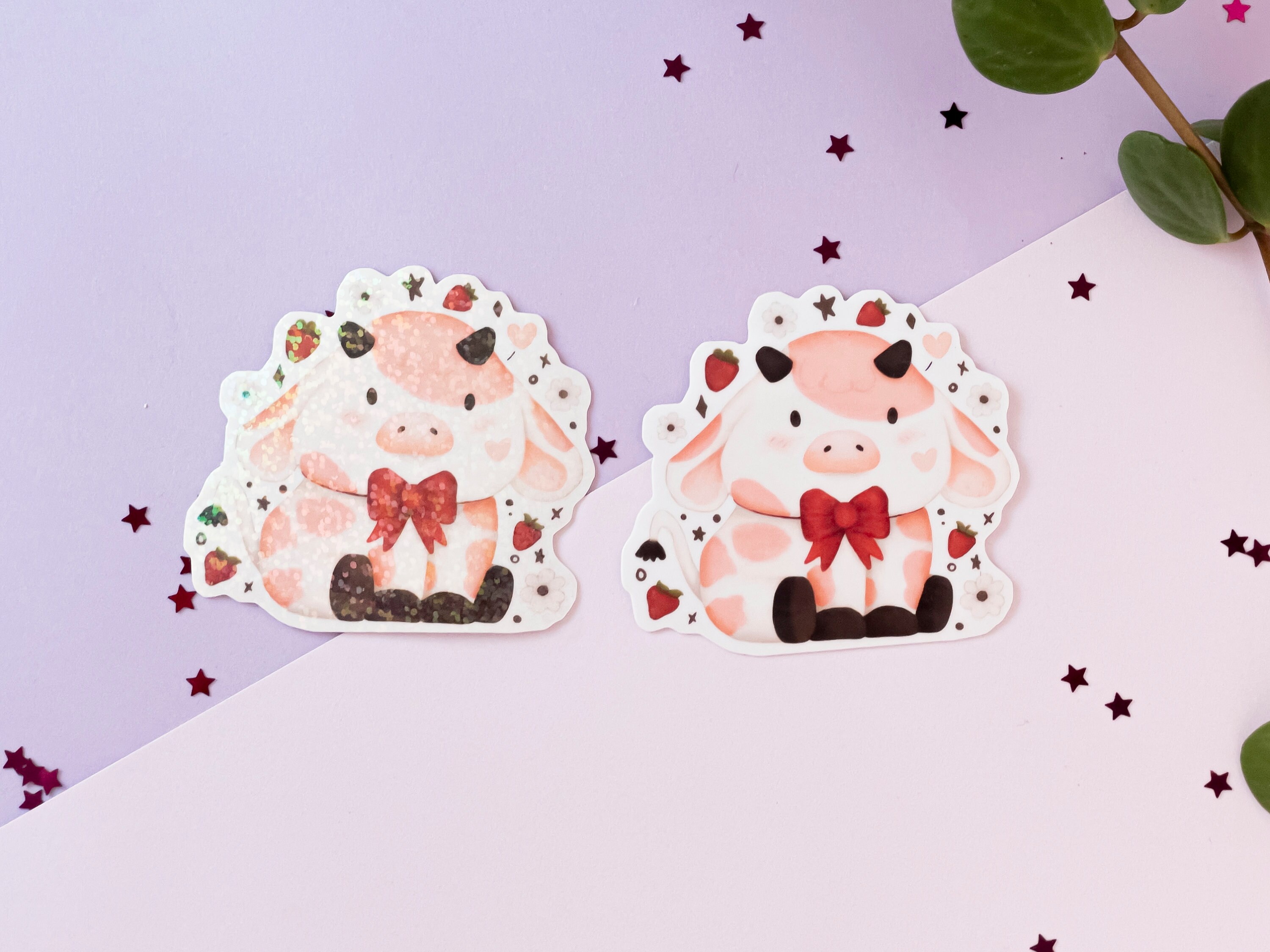 Kawaii Strawberry Cow Sticker | Waterproof Vinyl Glossy Stickers | Cute ...