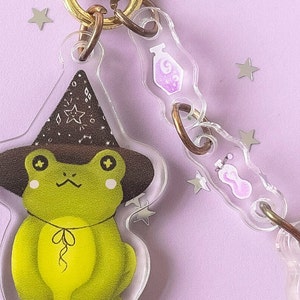 Wizard frog with his magical potion keychain / clear Double Sided acrylic charm Cute accessory for your Keys, ita bag, planner or journal image 3