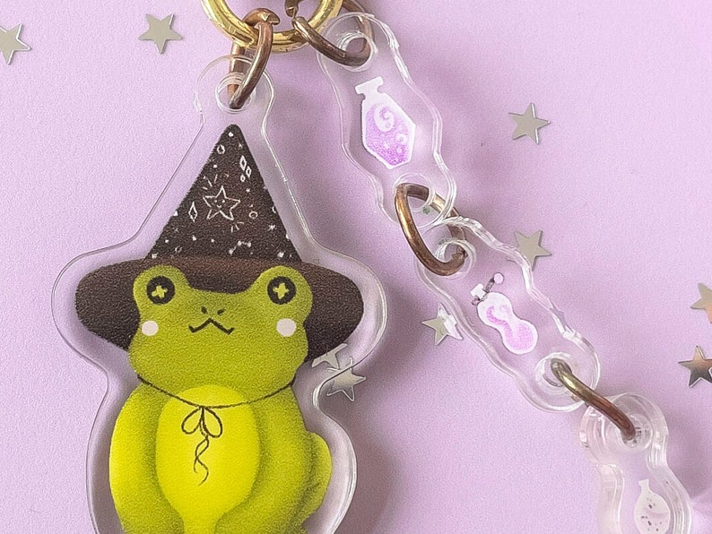 Wizard frog with his magical potion keychain / clear Double Sided acrylic charm Cute accessory for your Keys, ita bag, planner or journal image 3