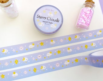 Starry clouds washi tape for planner and decorate your bullet journal - the Cute dreamy clouds collection  | Stationary tape - 15mm x 10m