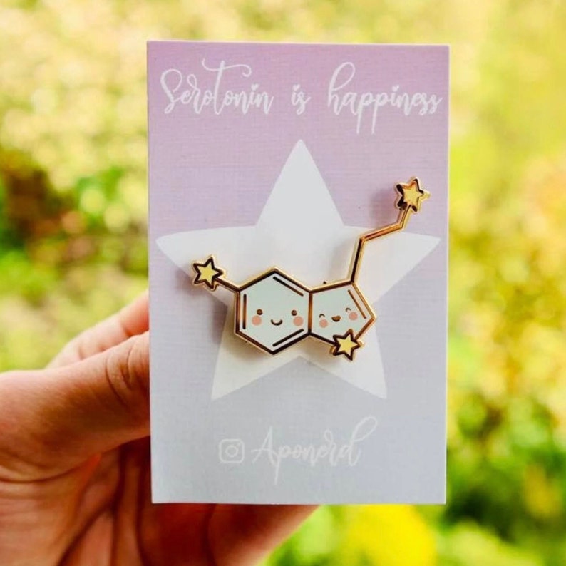 Serotonin is happiness pastel hard enamel pin Serotonin molecule pin Serotonin pin Medical pin Spring Present image 2