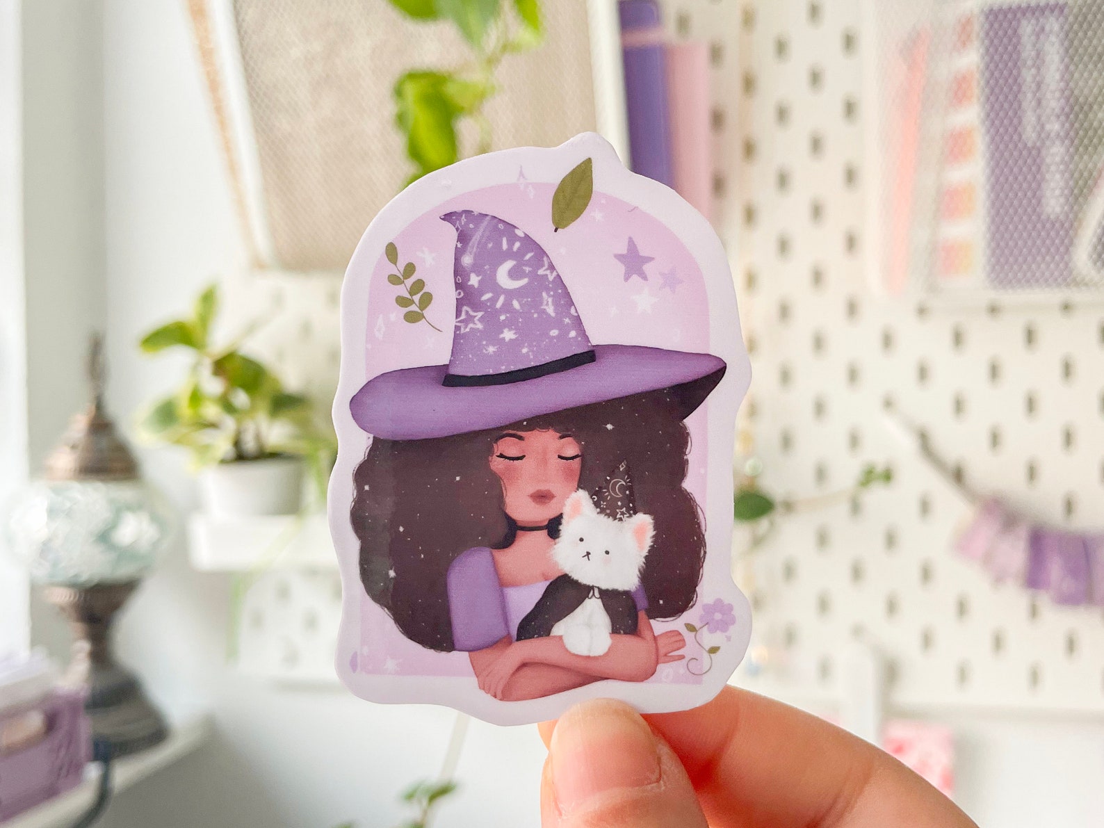 Cute Witch Cat Owner Sticker | Waterproof Vinyl Glossy Stickers ...