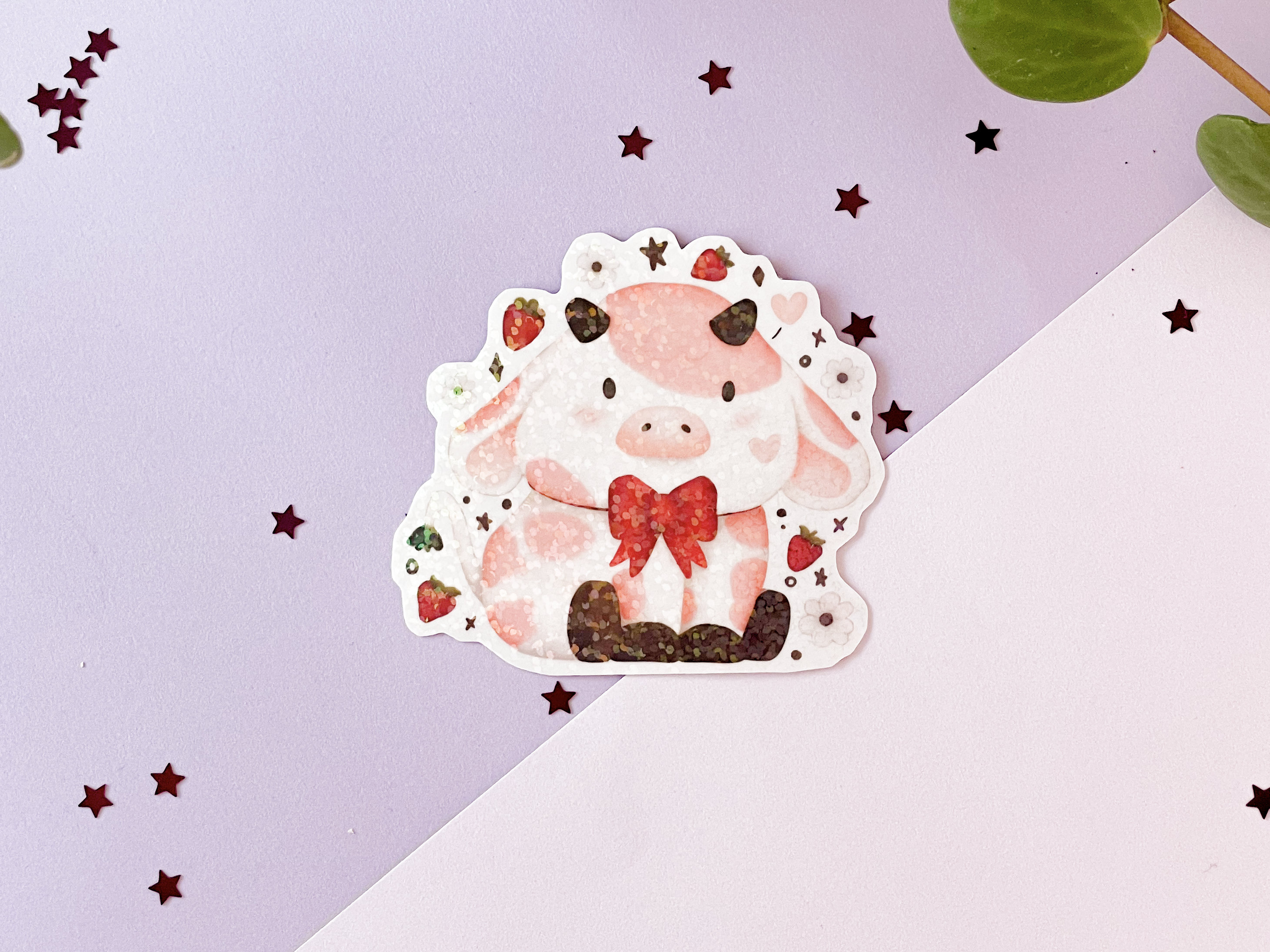 Kawaii Strawberry Cow Sticker | Waterproof Vinyl Glossy Stickers | Cute ...
