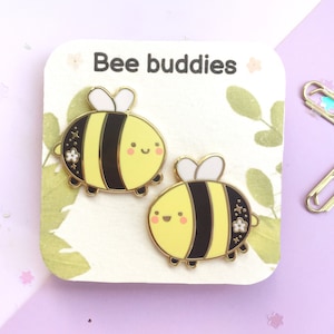 Bee buddies pins set Best friends Friendship Enamel Pins Summer enamel pin Valentine's Day gifts Spring Present image 1