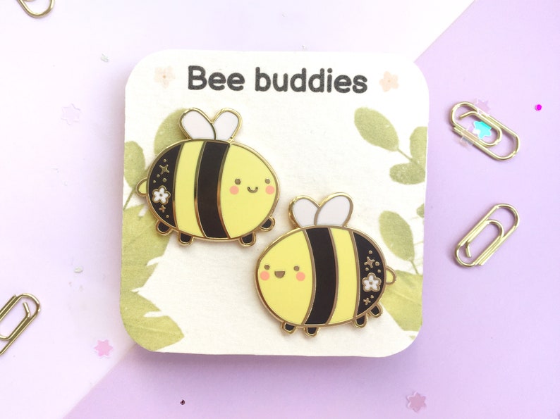 Bee buddies pins set Best friends Friendship Enamel Pins Summer enamel pin Valentine's Day gifts Spring Present image 1