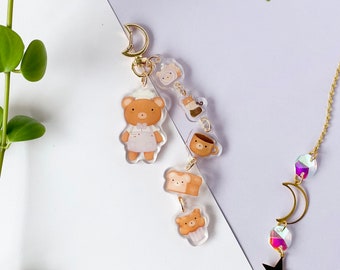 Cozy bear Bakery & Cafe Keychain | clear Double Sided acrylic charm Keychains | Cute accessory for your Keys, ita bag, planner or journal