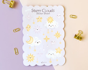 Starry Cloud sticker sheet - kiss cut waterproof matt | Bullet Journal Stickers, Planner Stickers, Scrapbook Stickers | Spring Present