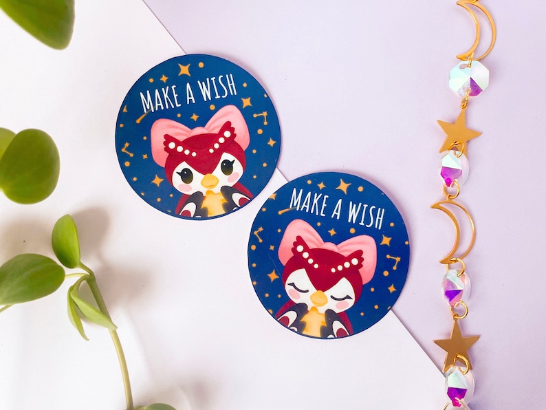 Acnh Dreaming Celeste owl Make a wish stickers Waterproof Sticker Video Game Pin Kawaii and cute animal villager Die Cut Sticker image 1