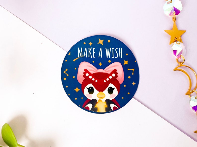 Acnh Dreaming Celeste owl Make a wish stickers Waterproof Sticker Video Game Pin Kawaii and cute animal villager Die Cut Sticker image 2