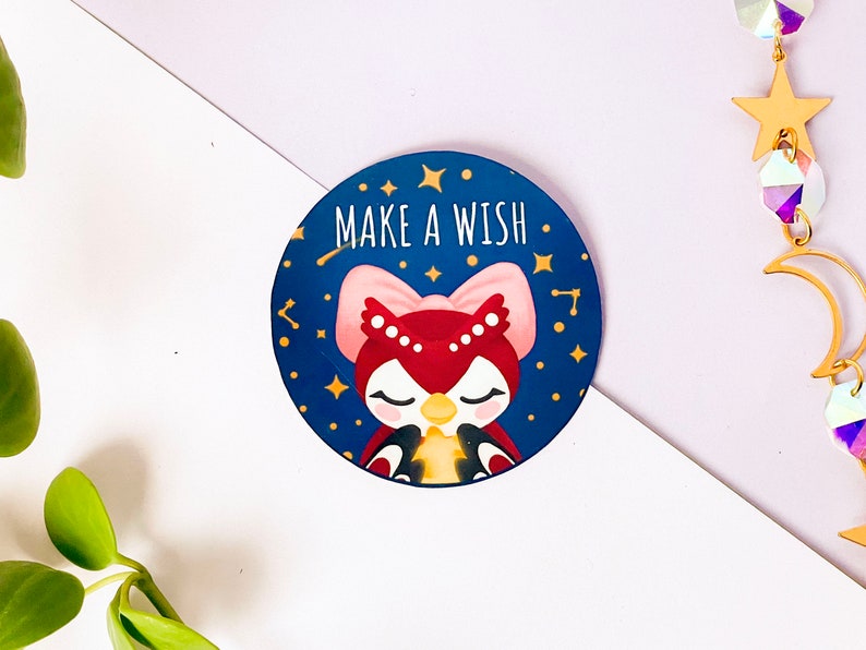 Acnh Dreaming Celeste owl Make a wish stickers Waterproof Sticker Video Game Pin Kawaii and cute animal villager Die Cut Sticker image 3